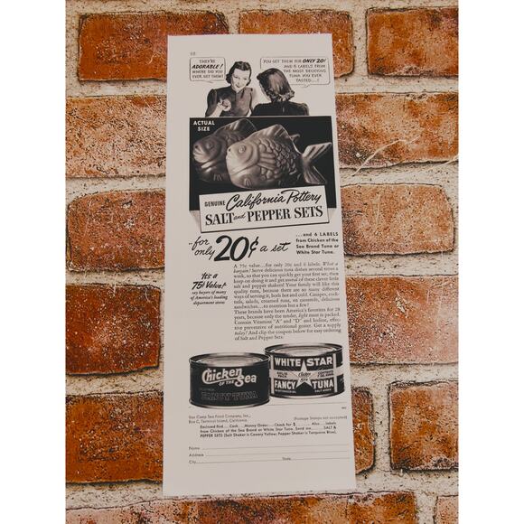 1940 Chicken of Sea Tuna‎ Salt & Pepper Kitchen Collectible Nostalgic Print Ad - Picture 11 of 11